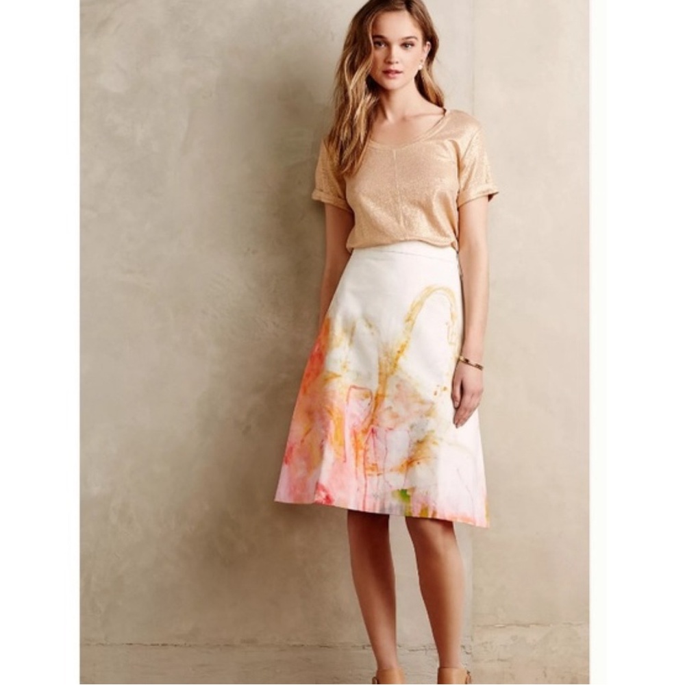 Anthropologie Claire Desjardins watercolor A-Line Skirt